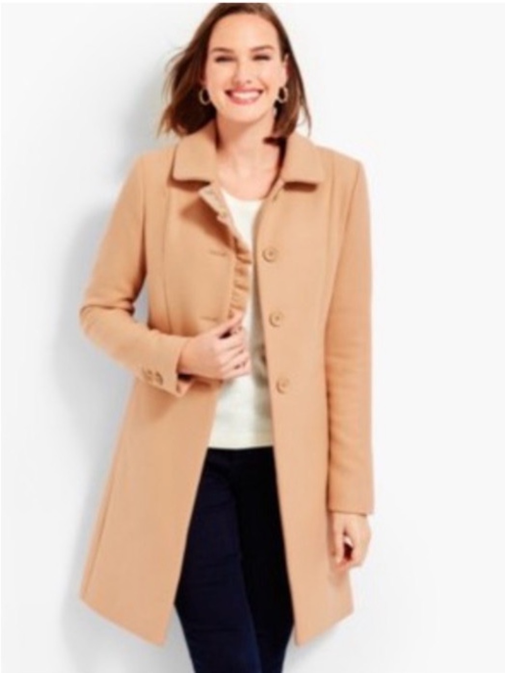 New! Talbots Albury Ruffle Italian Wool Camel Coat Size 4